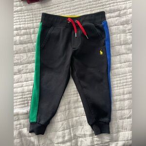 Polo Ralph Lauren Kids Black Joggers with Red Drawstring and Colorful Stripes